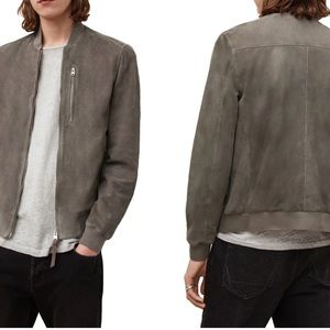 Never Worn - AllSaints - Kemble Suede Bomber Jacket - Concrete Grey - Small